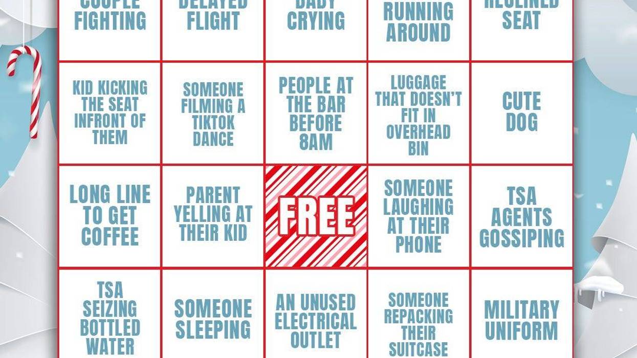 bingo card with holiday airport travel theme