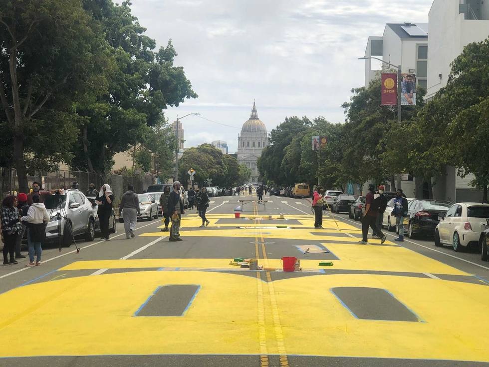 "Black Lives Matter" mural covers three blocks of San Francisco's Fulton Street