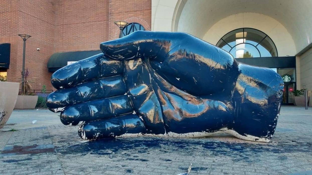 Black Lives Matter protesters painted a hand sculpture black in downtown Santa Rosa over the weekend.