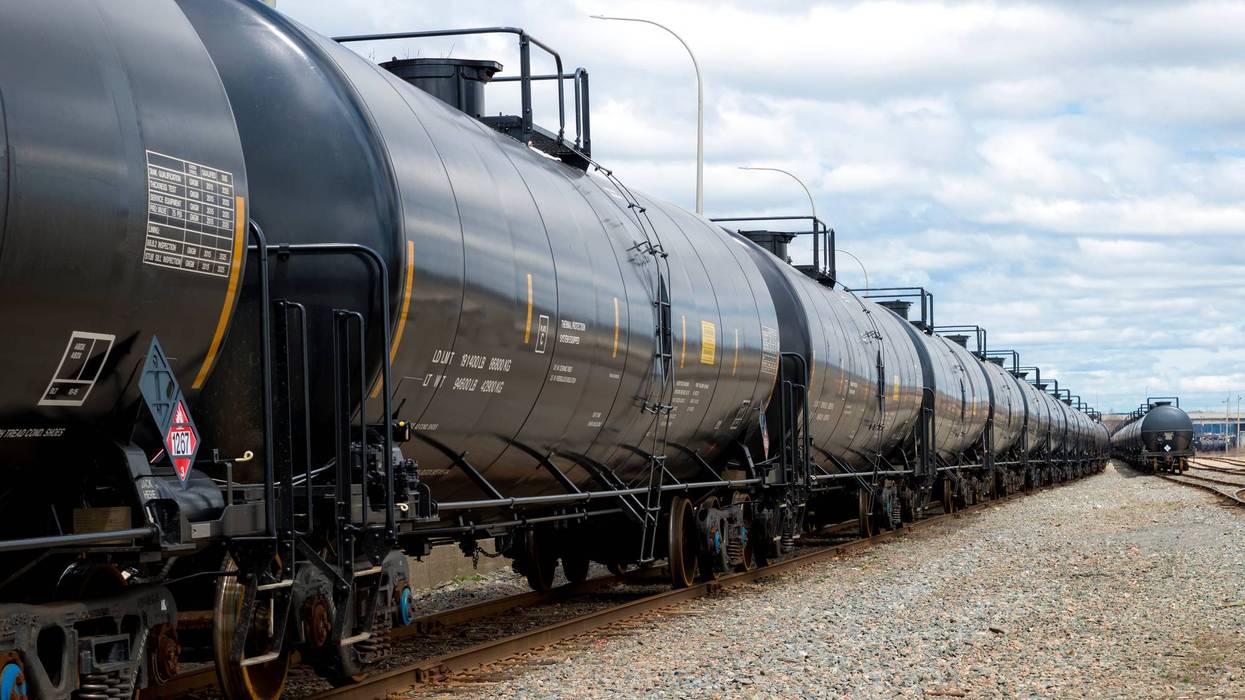 Black railway tanker cars
