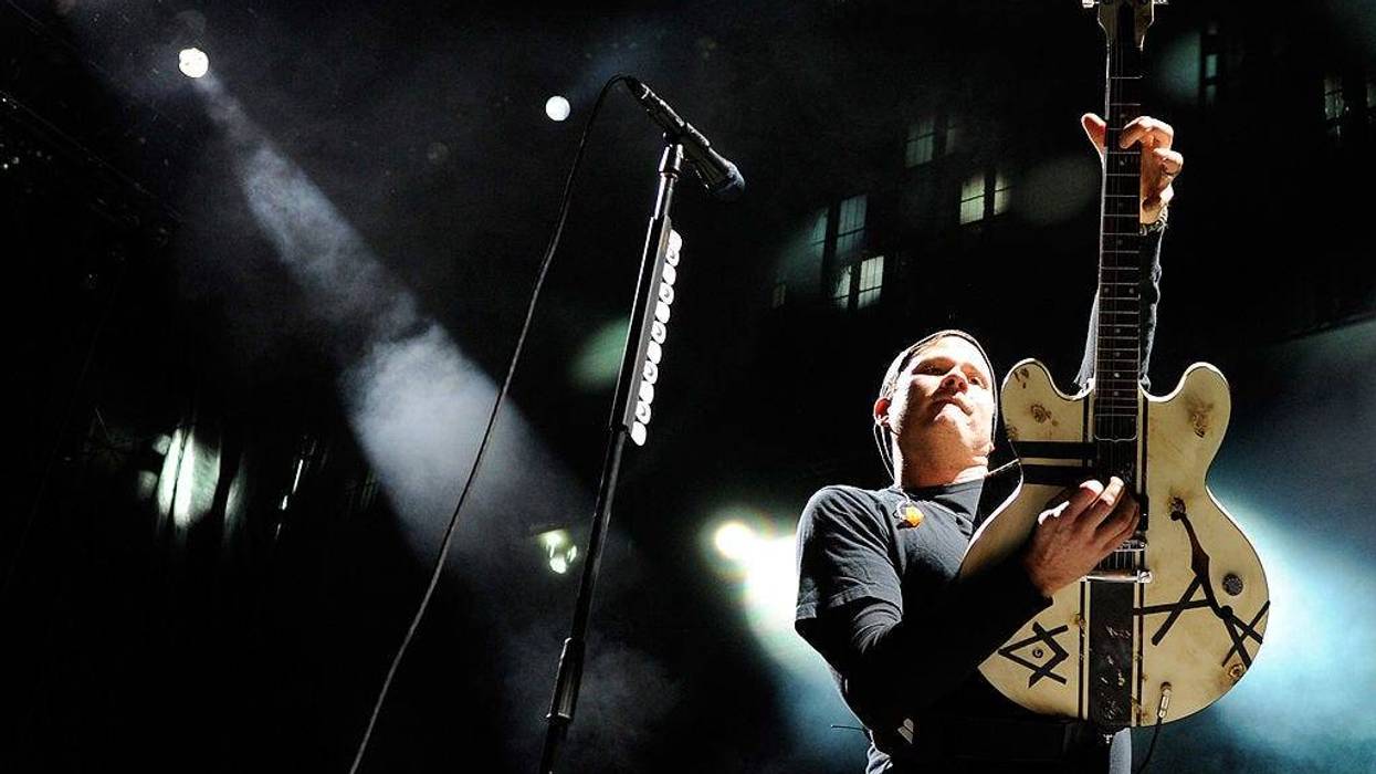 Blink-182 singer/guitarist Tom DeLonge performs at the Red Rock Casino as the band tours in support of the new album, "Neighborhoods" October 7, 2011 in Las Vegas, Nevada