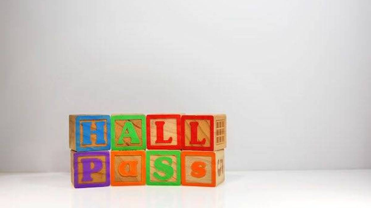 Blocks spelling "Hall Pass"