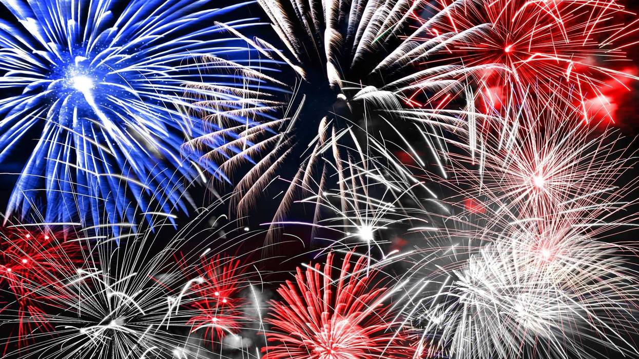 Blue white and red fireworks background