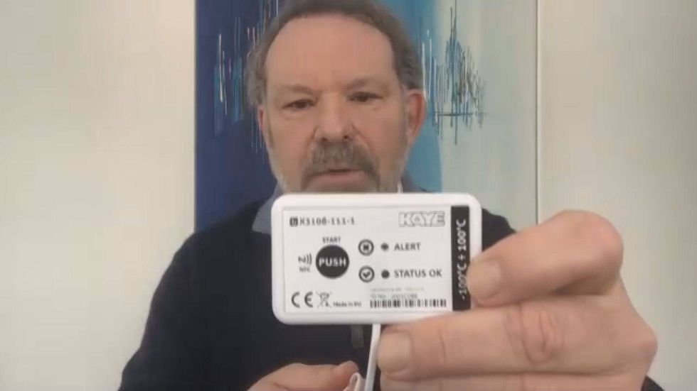 Blulog co-founder Ted Wilkes shows wireless temperature monitor