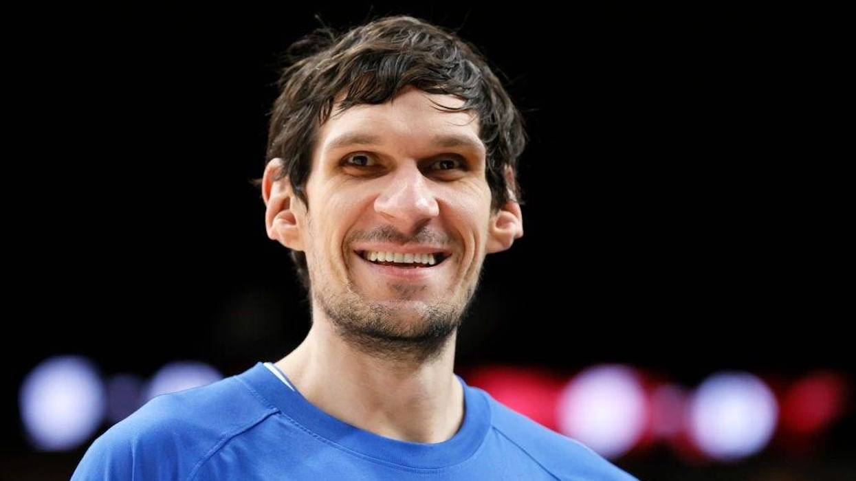 Boban Marjanovic #51 of the Dallas Mavericks warms up before the game against the Portland Trail Blazers at Moda Center on January 26, 2022 in Portland, Oregon.