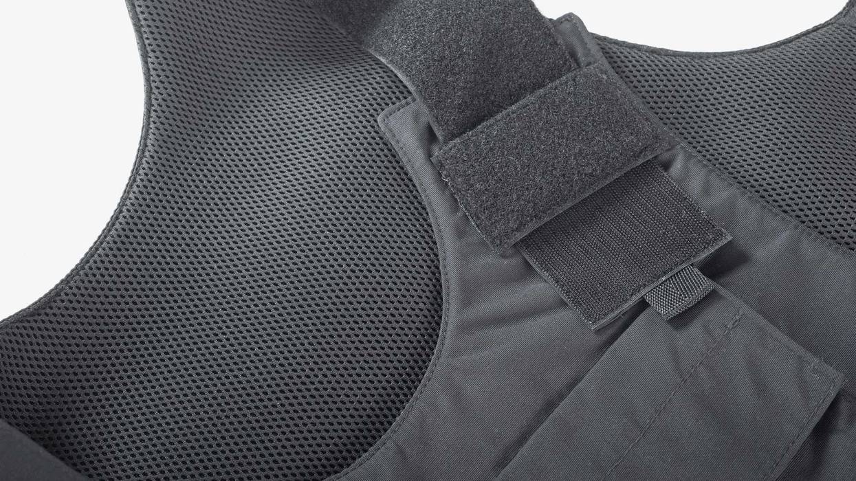 Body armor stock photo. Black Bulletproof best close up.