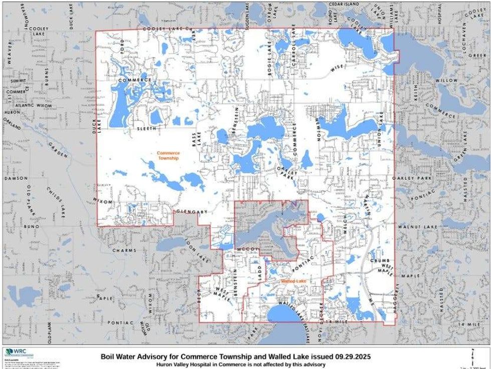 Boil water area for Commerce and Walled Lake.