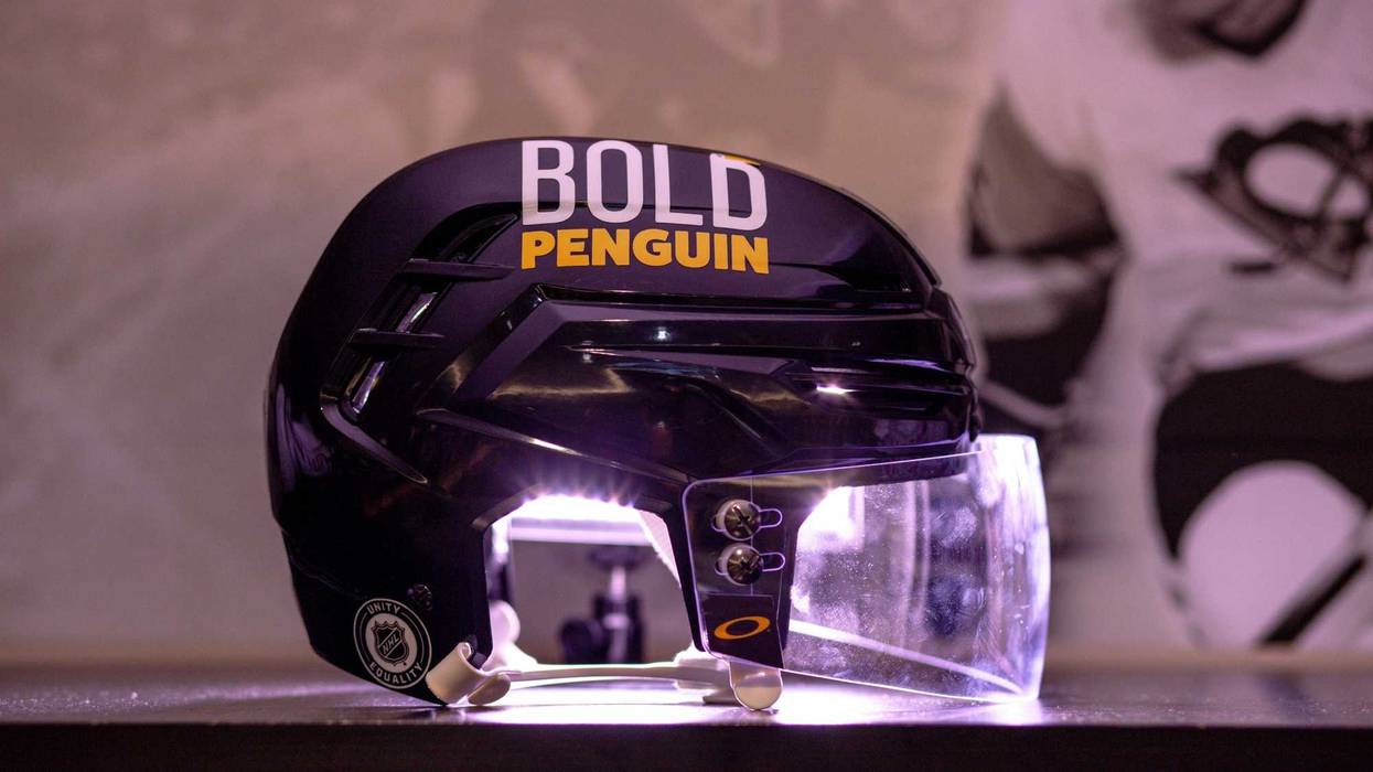 Bold Penguin logo on helmet
