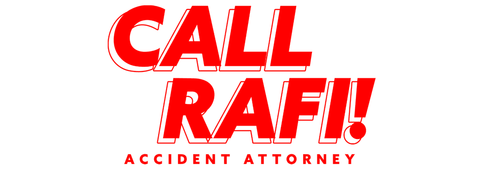 Bold red text "CALL RAFI!" above smaller "ACCIDENT ATTORNEY" text.