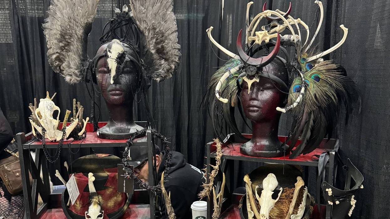 booth of headdresses made of bones