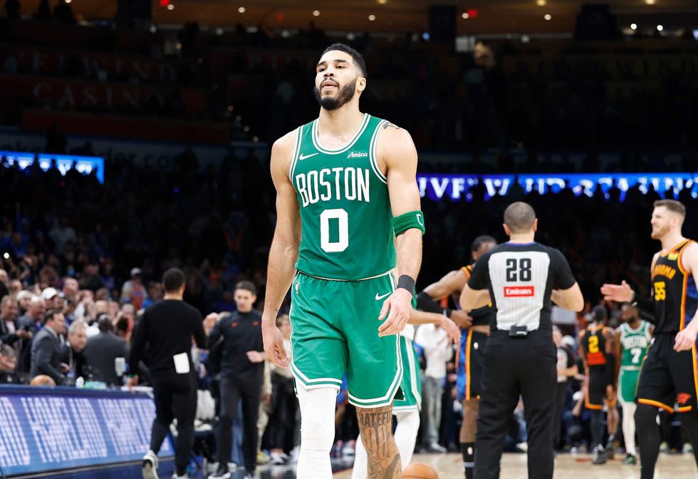 Boston Celtics forward Jayson Tatum (0) walks off the court after his team lost to the Oklahoma City Thunder at Paycom Center.