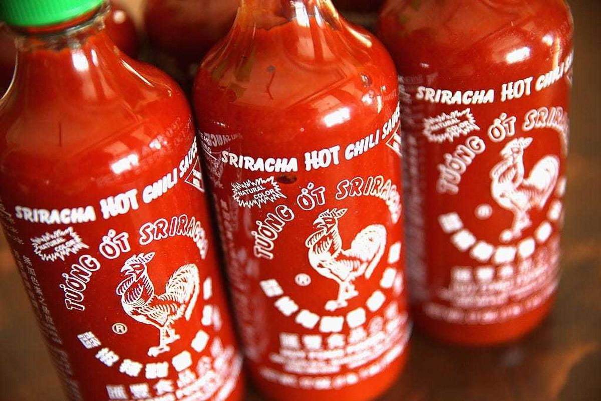 bottles of Huy Fong Sriracha sauce