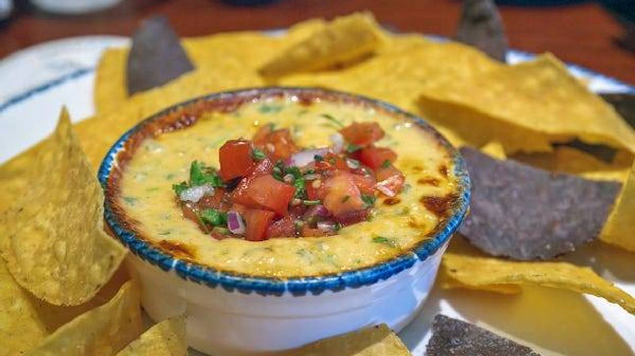 Bowl of queso and tortilla chips