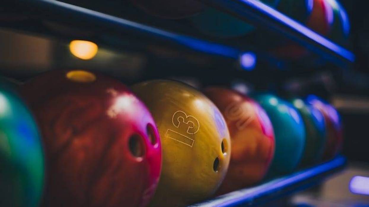 Bowling balls in a rack