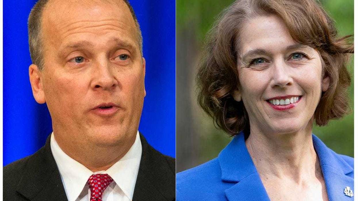 Brad Schimel, former Republican attorney general Brad Schimel, in Madison, Wis., Jan. 5, 2015, and Susan Crawford in June 2024.