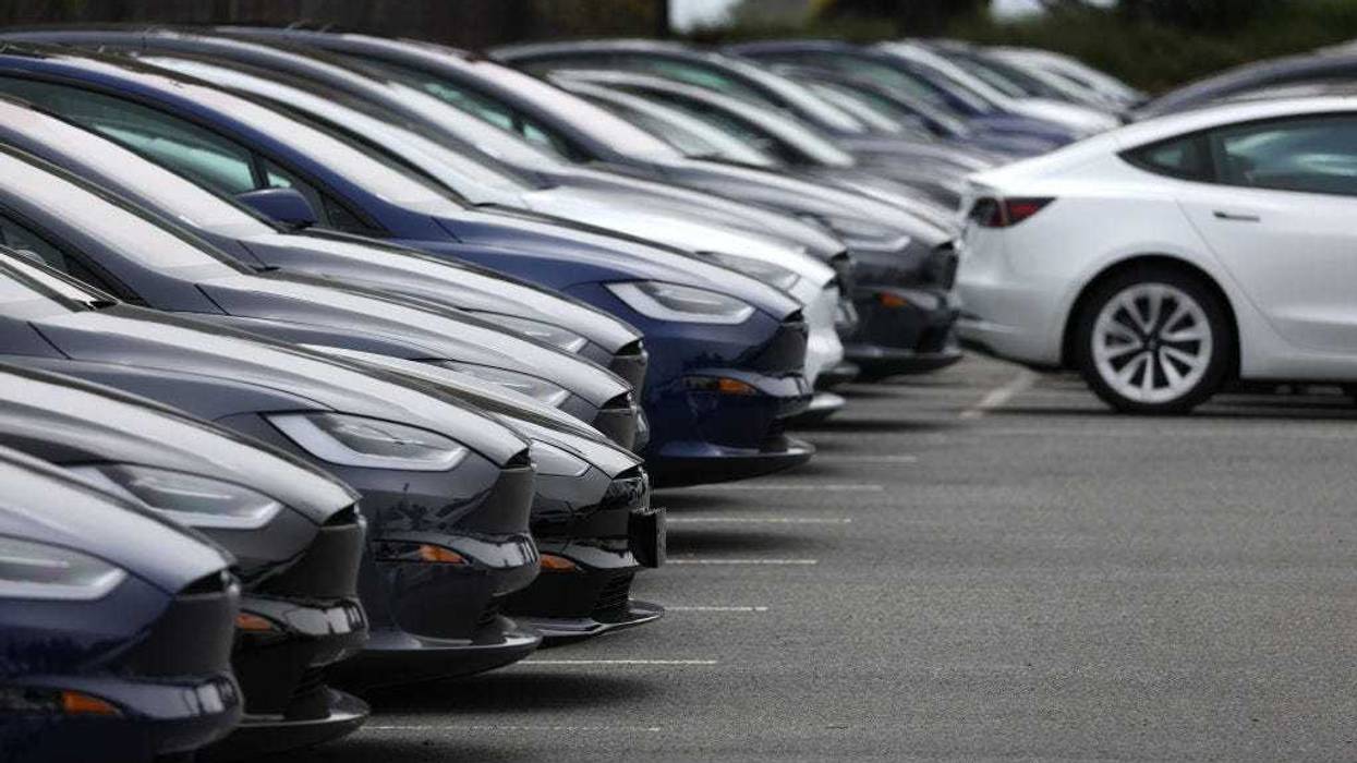 Brand new Tesla cars are displayed on the sales lot at a Tesla dealership on May 16, 2023 in Colma, California.