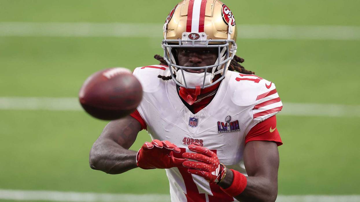Brandon Aiyuk #11 of the San Francisco 49ers warms up prior to Super Bowl LVIII against the Kansas City Chiefs at Allegiant Stadium on February 11, 2024 in Las Vegas, Nevada
