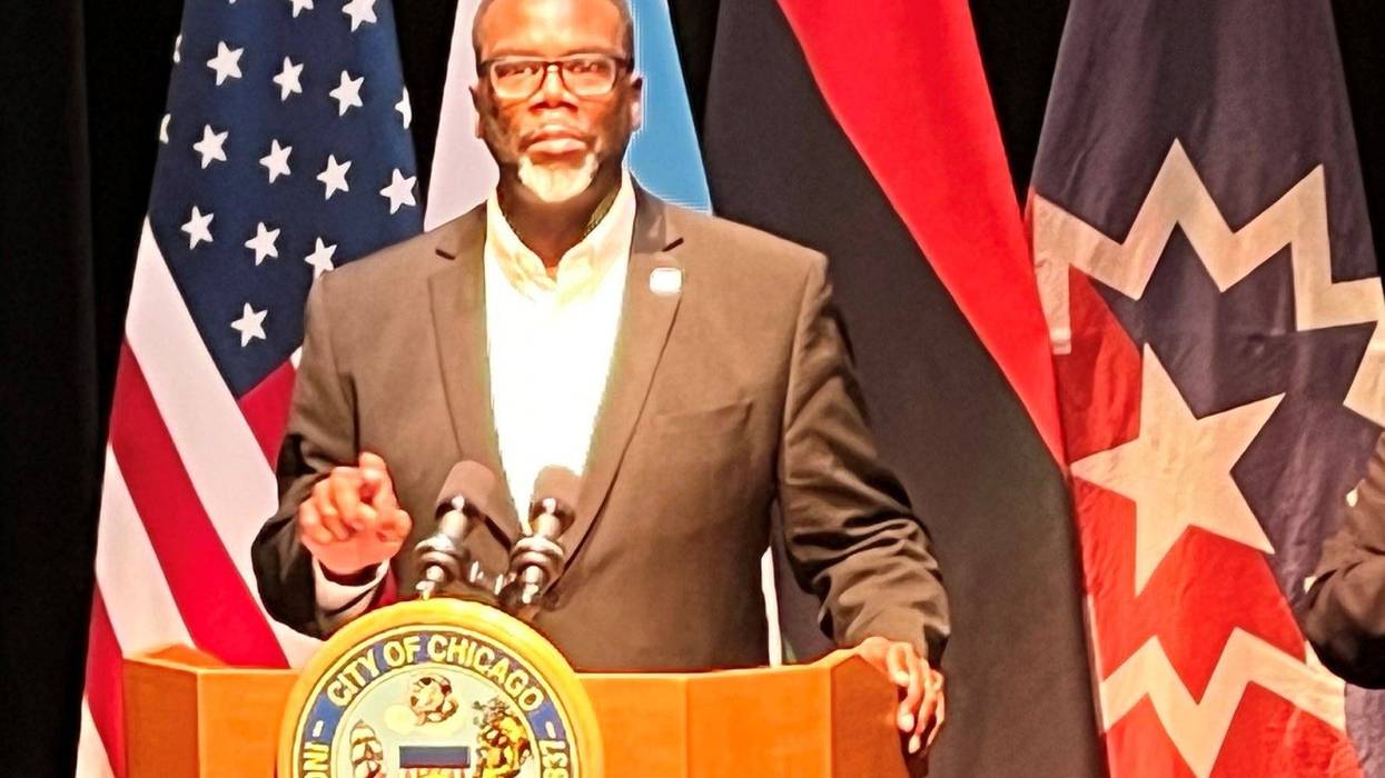 Brandon Johnson at lectern