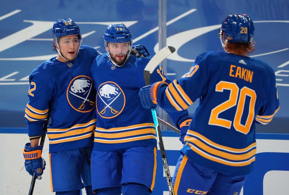 Brandon Montour, Tobias Rieder and Cody Eakin