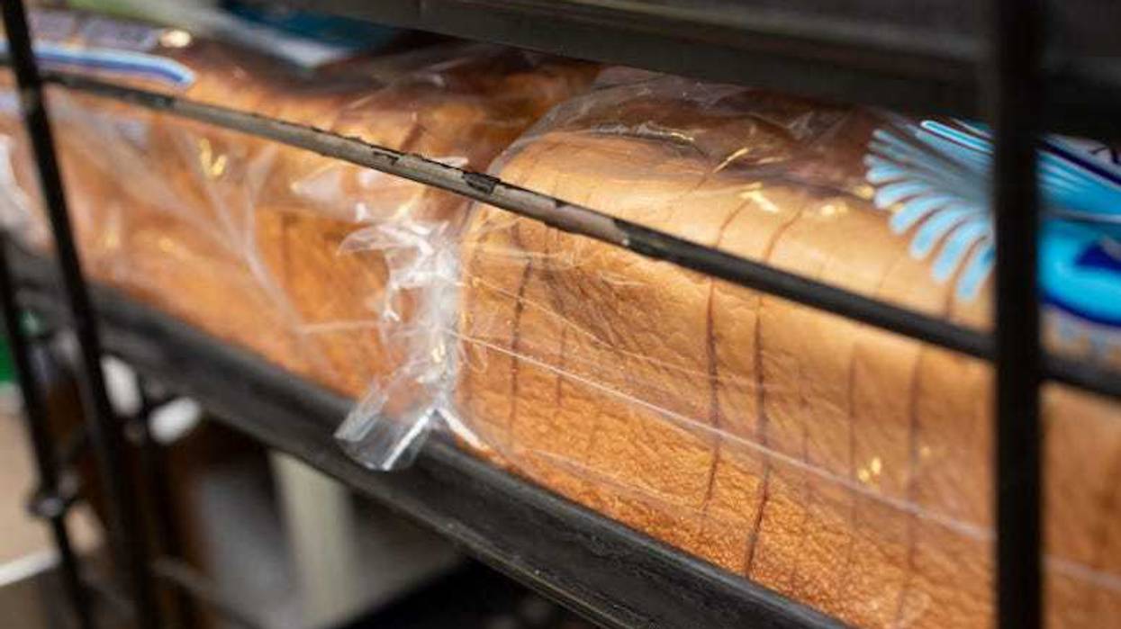 Bread in rack in grocery store