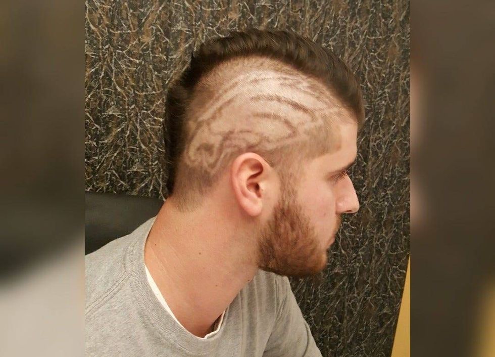 Brendan Hirsh had the Eagles logo shaved into the side of his head for Super Bowl LII.