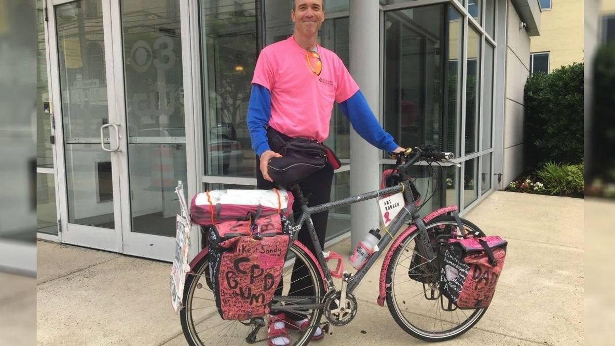 Brent Bundy is riding his bike across the country to raise awareness for breast cancer.