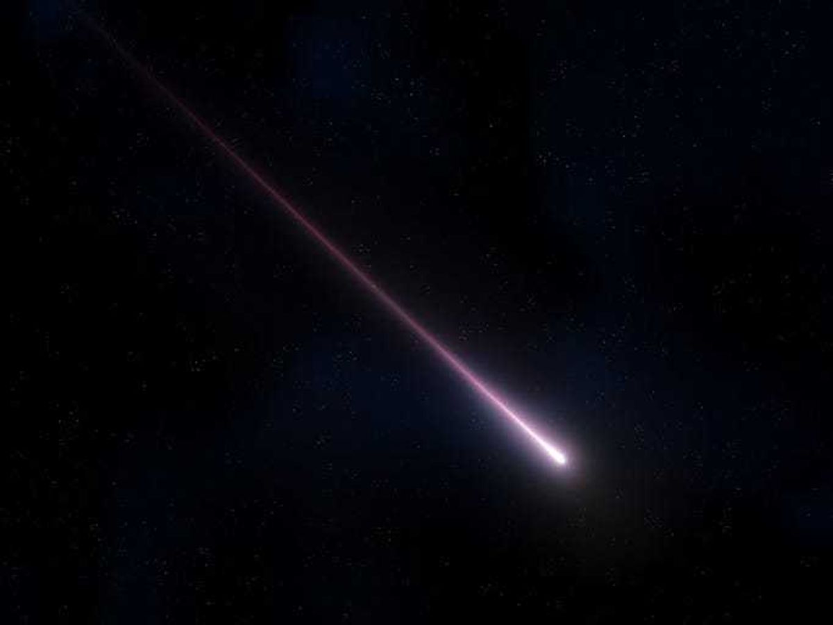 Bright meteor trail isolated. Bolide in the night sky. Glowing meteorite on a black background.