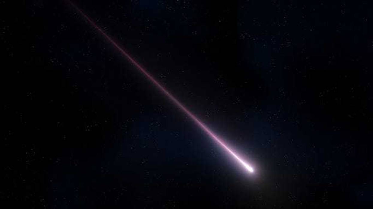 Bright meteor trail isolated. Bolide in the night sky. Glowing meteorite on a black background.