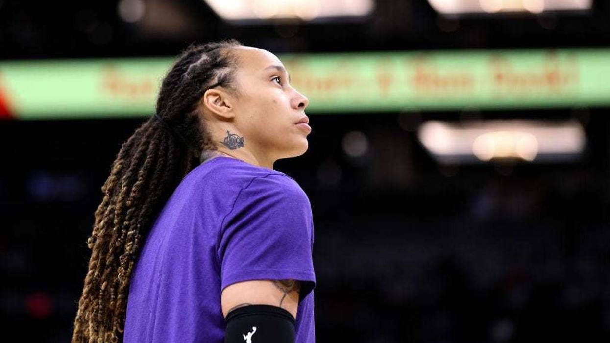 Brittney Griner #42 of the Phoenix Mercury durring pregame warmups at Footprint Center on October 10, 2021 in Phoenix, Arizona.