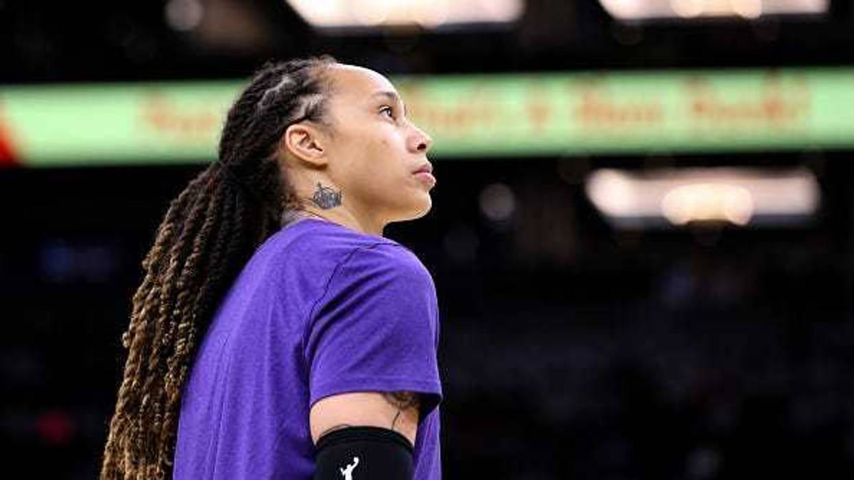 Brittney Griner #42 of the Phoenix Mercury durring pregame warmups at Footprint Center on October 10, 2021 in Phoenix, Arizona.
