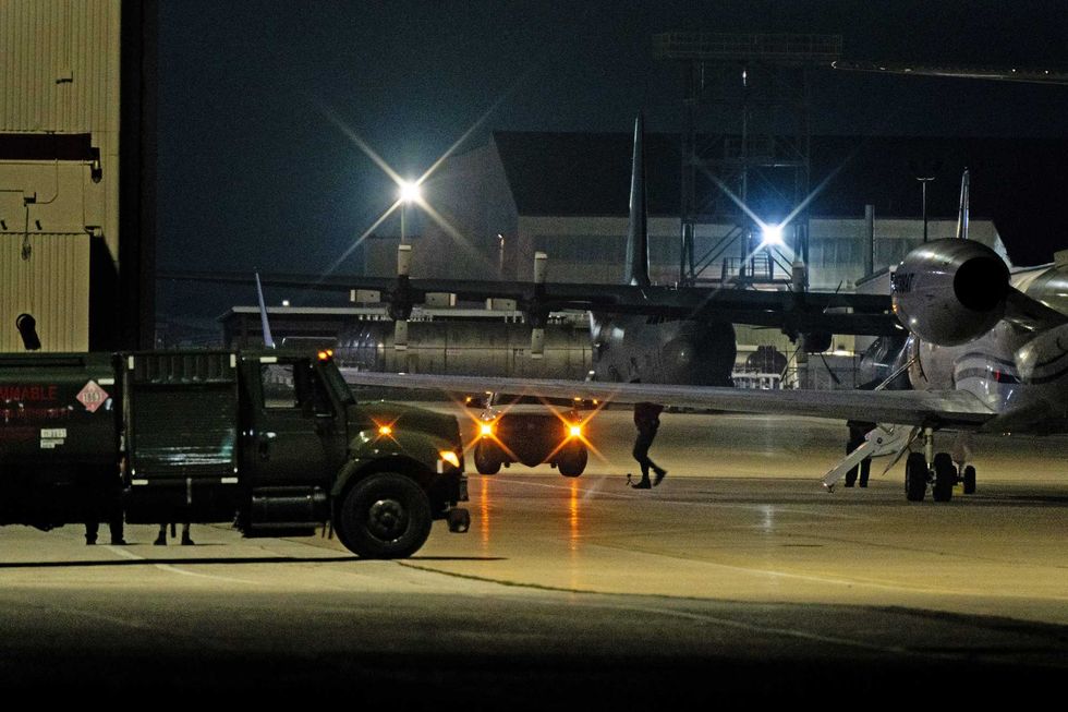Brittney Griner arrives at the JBSA-Kelly Field Annex runway on Dec. 9, 2022, in San Antonio, Texas