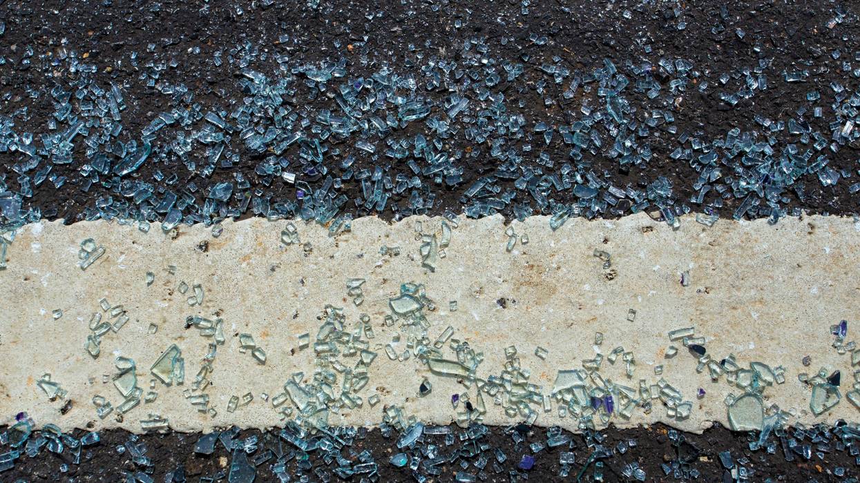 Broken glass on the roadway