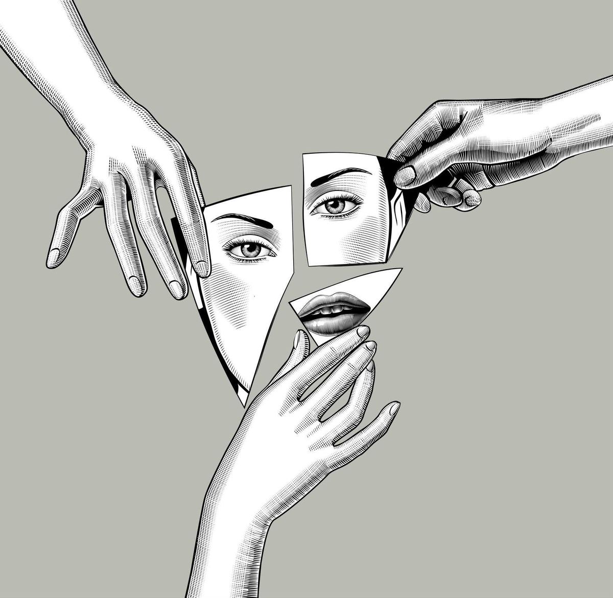 Broken mirror line drawing stock image.