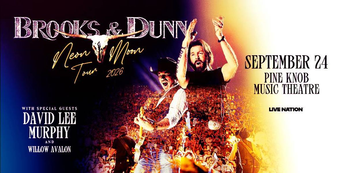 Brooks & Dunn "Neon Moon Tour 2026" concert poster for Sep 24 at Pine Knob Music Theatre.