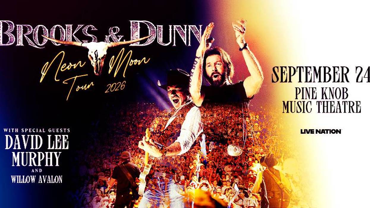 Brooks & Dunn "Neon Moon Tour 2026" concert poster for Sep 24 at Pine Knob Music Theatre.