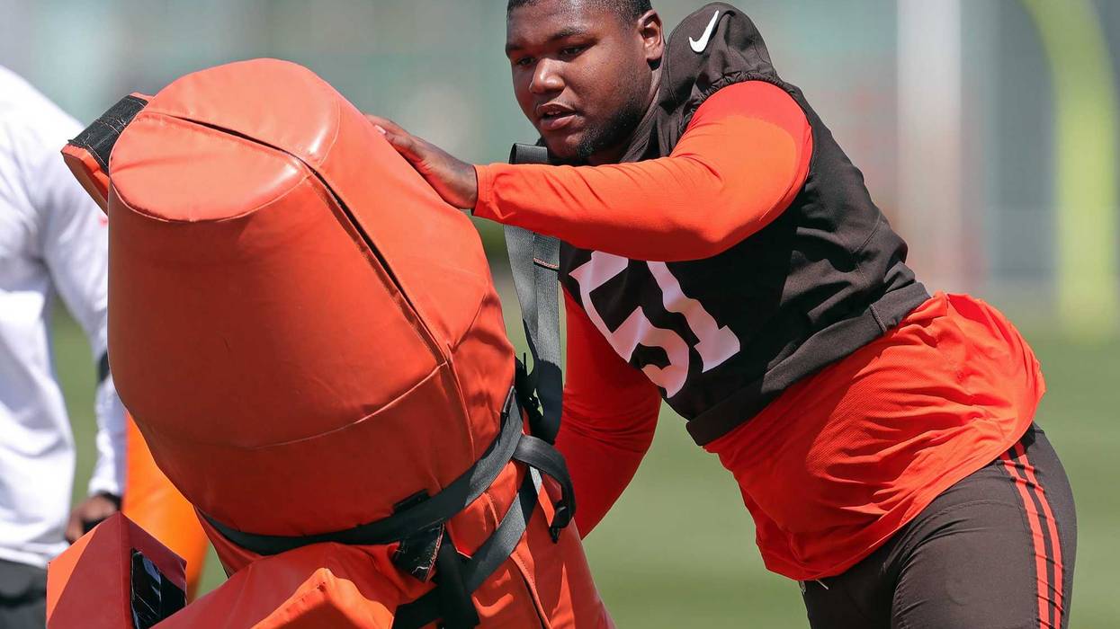 Browns defensive tackle Mike Hall Jr. participates in drills during minicamp, Thursday, June 13, 2024, in Berea.