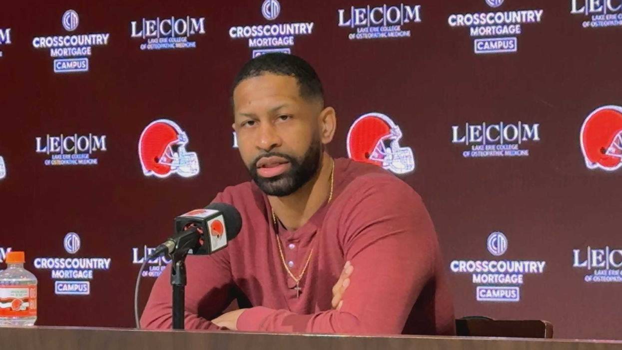 Browns executive vice president of football operations and general manager Andrew Berry speaks with reporters on January 6, 2025.