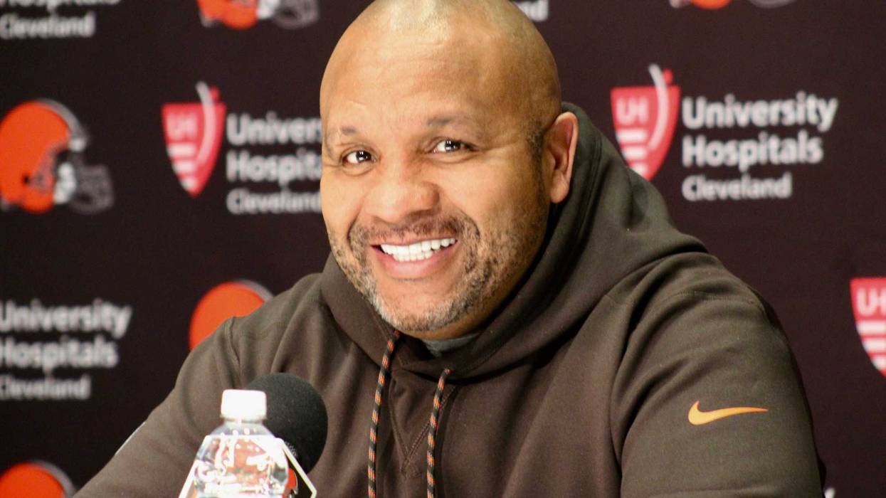 Browns head coach Hue Jackson speaks with reporters on April 17, 2018
