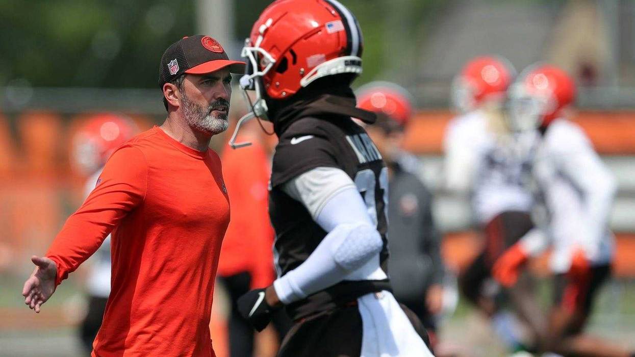 Browns head coach Kevin Stefanski watches minicamp, Tuesday, June 11, 2024, in Berea.