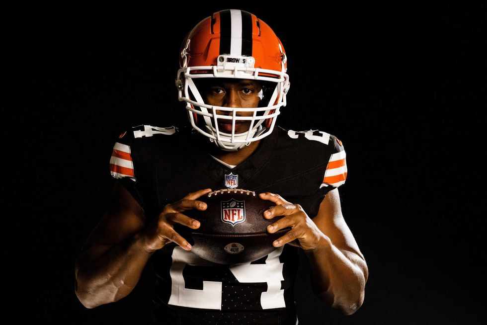 Browns running back Nick Chubb models the team