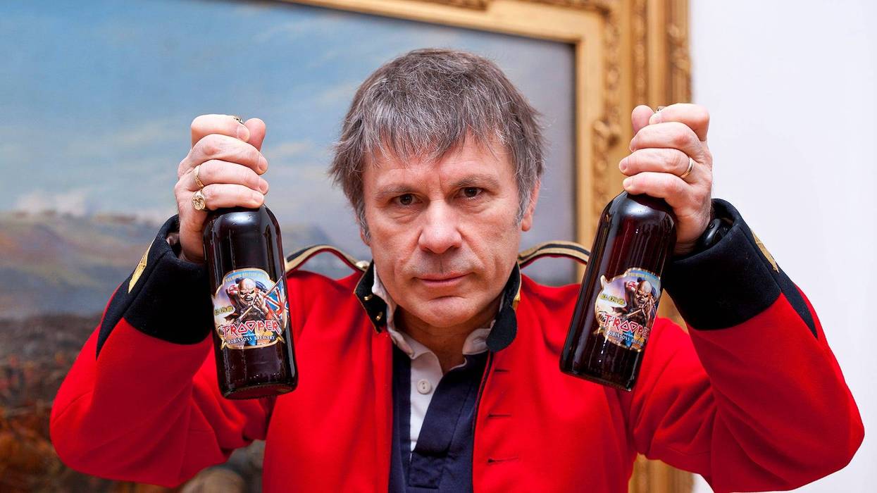 Bruce Dickinson of Iron Maiden with 'Trooper' beer
