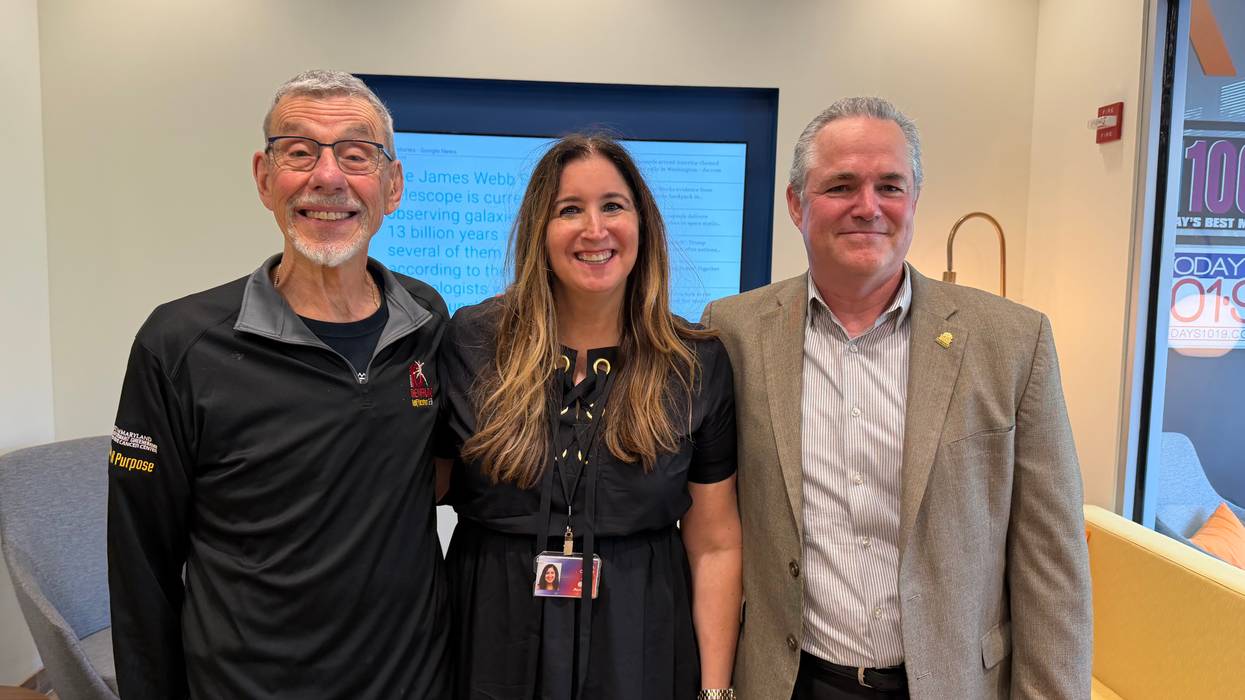 Bryan Soronson, retired Senior Administrator, Department of Neurology, University of Maryland School of Medicine, & a UMGCCC Cancer Patient, Gina Crash, Dr. Stuart Martin, Deputy Director, UMGCCC