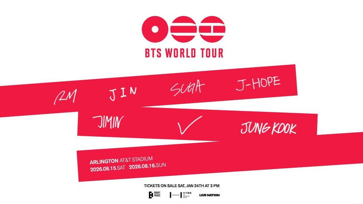 BTS World Tour August 15 and August 16 AT&T Stadium in Arlington
