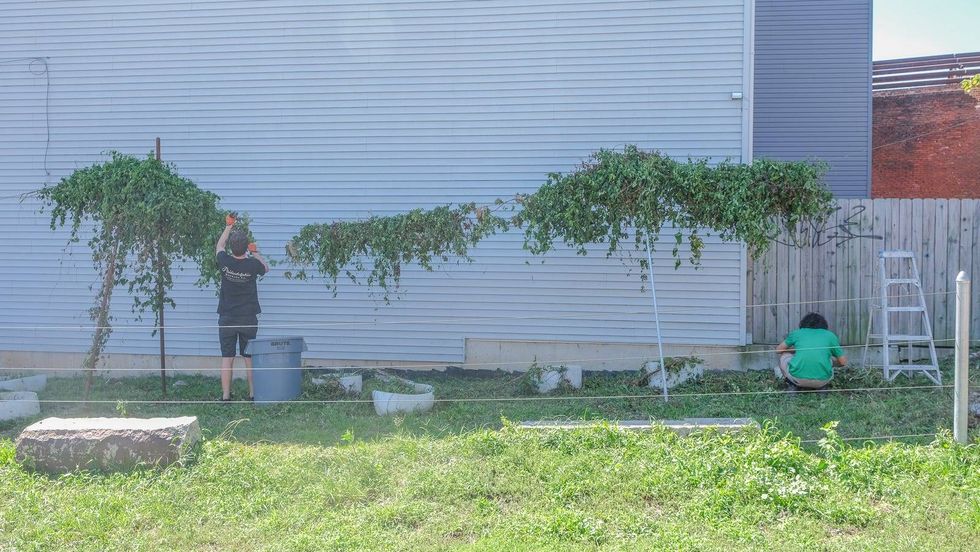 Buckets where the hop bines used to come out of at Philadelphia Brewing Company.
