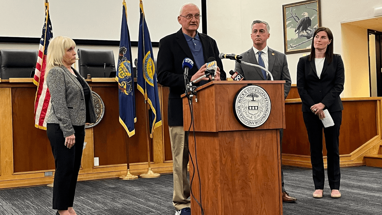 Bucks County commissioners Diane Marseglia (chair D), Gene Digiralamo (R), Bob Harvie (D), Bucks County Solicitor Amy Fitzpatrick