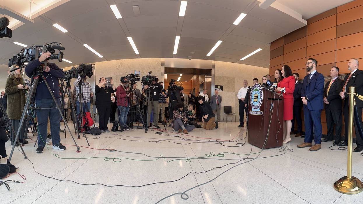 Bucks County officials hold a press conference on Feb. 2, 2024, days after Justin Mohn allegedly killed and beheaded his father in Levittown, then posted a gruesome video about it to YouTube.