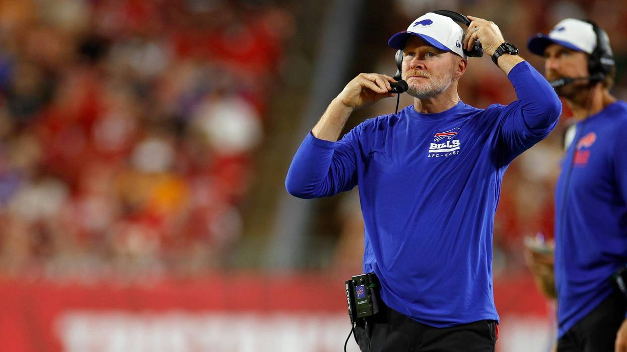 Buffalo Bills head coach Sean McDermott looks on during the NFL Preseason 2025 game between Buffalo Bills and Tampa Bay Buccaneers at Raymond James Stadium on August 23, 2025 in Tampa, Florida.