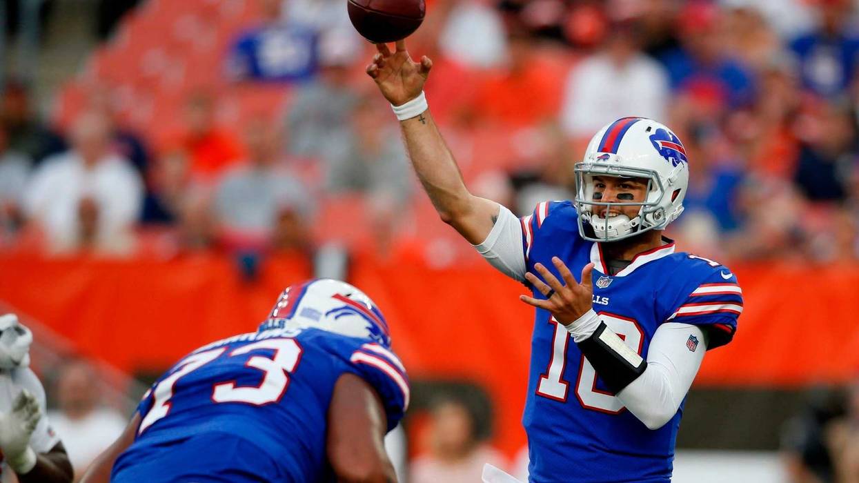 Buffalo Bills quarterback AJ McCarron throws during the first half of the team's NFL football preseason game against the Cleveland Browns, Friday, Aug. 17, 2018, in Cleveland.