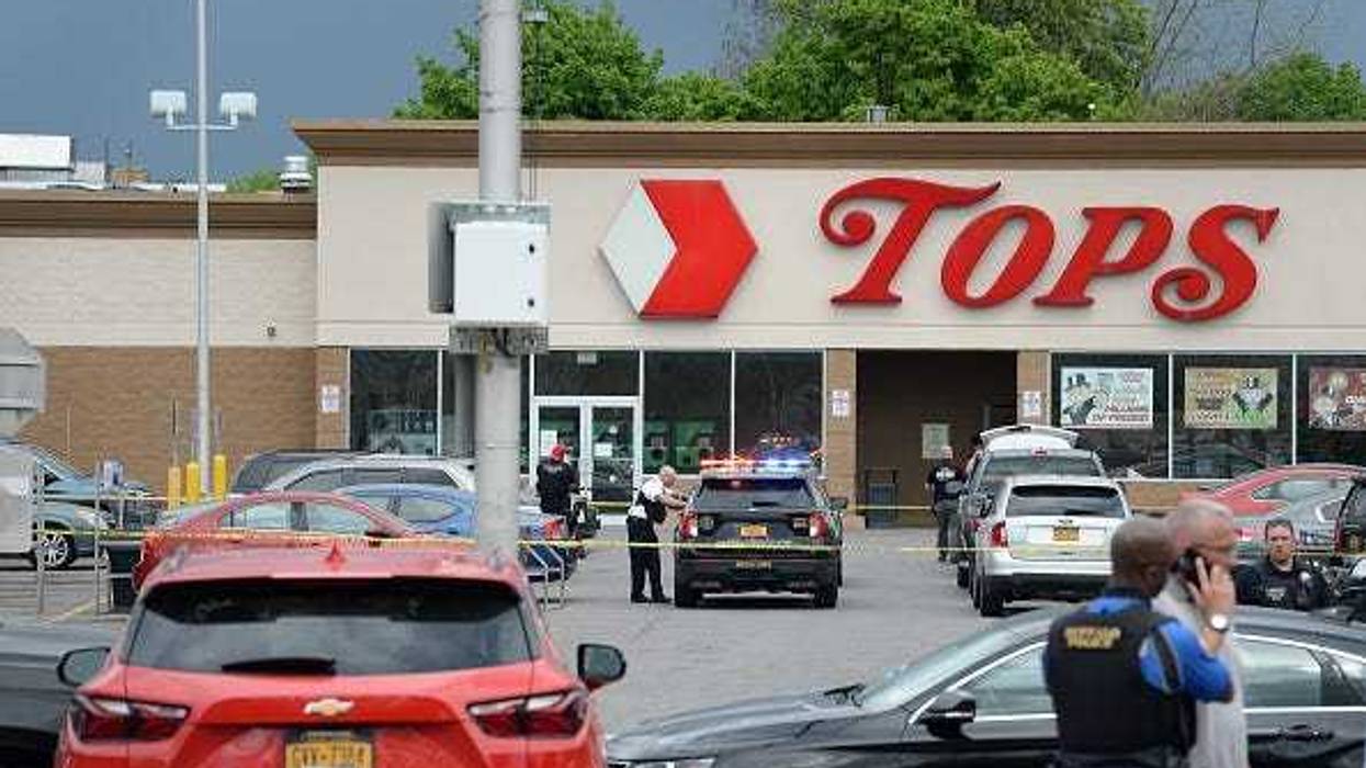 Buffalo Police on scene at a Tops Friendly Market on May 14, 2022 in Buffalo, New York. According to reports, at least 10 people were killed after a mass shooting at the store with the shooter in police custody.