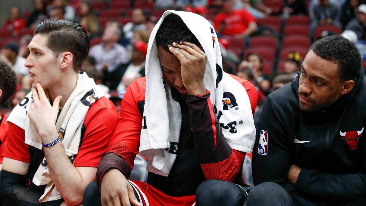 Bulls forward Wendell Carter Jr., center, reacts on the bench.
